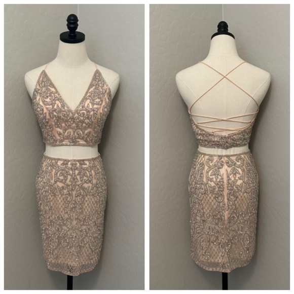 Primavera Couture Dresses & Skirts - NEW PRIMAVERA BLUSH SZ 4 BEADED TWO PIECE TIE BACK FORMAL COCKTAIL DRESS